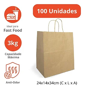 BAG01- 100 unid - Sacola com alça para delivery média