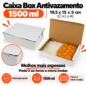 BA2-SB - 100 un – Embalagem Antivazamento Kraft 1500ml Forneável com Tampa Integrada para Delivery