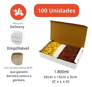 BA4-SB -100 unid - Caixa Box antivazamento para comidas diversas grande (1800 ml)