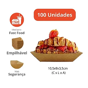 FT04-SB - 100 un – Bandeja Barca Canoa Kraft 800ml para Porções e Food Truck