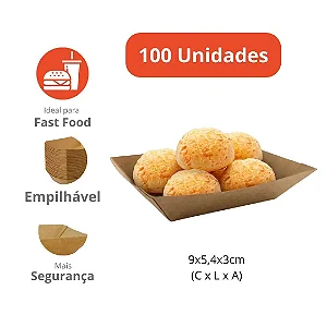 FT02-SB - 100 - Bandeja Barca Canoa em Papel Kraft para Porções 500ml