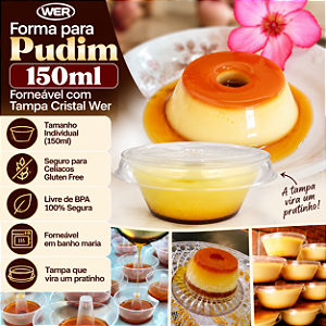 PW33TWH - 90 un – Forma para Pudim 150ml Forneável com Tampa Cristal Wer – Caixa Atacado Tamanho Individual
