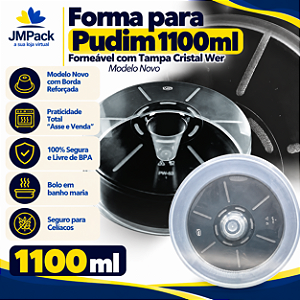 PW53TWH - 50 un – Forma para Pudim 1100ml Forneável com Tampa Cristal Wer Modelo Novo – Caixa Atacado Tamanho Família