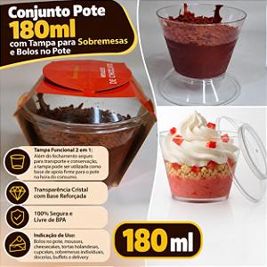 100 un – Conjunto Pote 180ml com Tampa para Sobremesas e Bolos no Pote