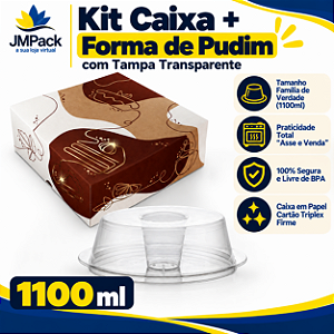 25 kits – Forma para Pudim 1100ml Retrô Forneável com Tampa Wer + Caixa Premium de Presente – Tamanho Família
