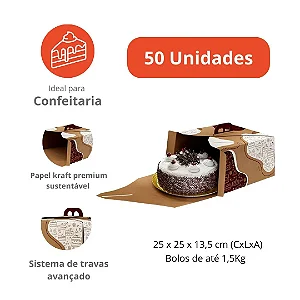 PD23K - 50 un – Caixa para Bolo Redondo com Alça até 1,5kg Dispensa Fita