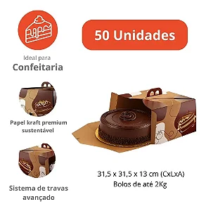 PD26KP -50 unid - Embalagem para bolos em papel kraft de até 2,0 kg