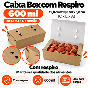 BA5- 50 un – Embalagem Kraft Antivazamento 600ml Forneável com Tampa Integrada para Delivery