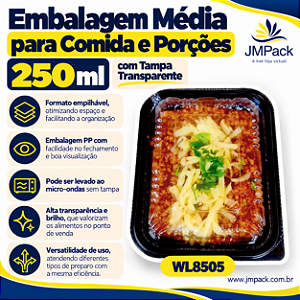 10 un – Embalagem Média para Comida e Porções 250ml com Tampa Transparente
