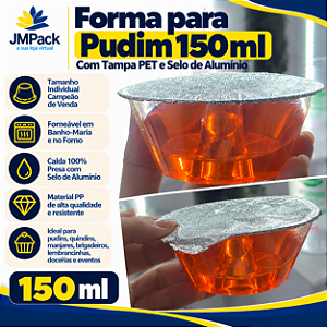 PW33/TWH-SELO - 20 un – Forma para Pudim 150ml Forneável com Tampa Cristal e Selo de Alumínio Wer – Tamanho Individual