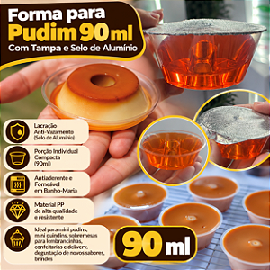 PW61TWH - 10 un – Forma para Mini Pudim 90ml Forneável com Tampa Cristal e Selo de Alumínio Wer