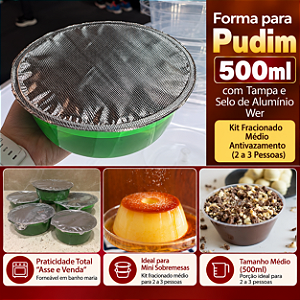 PW64TWH - 5 kits – Forma para Pudim 500ml com Tampa e Selo de Alumínio Wer – Kit Fracionado Médio Antivazamento (2 a 3 Pessoas)