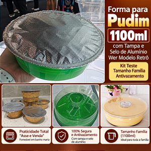 53TWH-RETRO- 4 kits – Forma para Pudim 1100ml com Tampa e Selo de Alumínio Wer Modelo Retrô – Kit Teste Tamanho Família Antivazamento