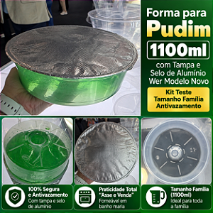 PW53TWH - 4 kits – Forma para Pudim 1100ml com Tampa e Selo de Alumínio Wer Modelo Novo – Kit Teste Tamanho Família Antivazamento