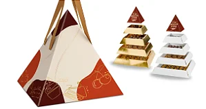 PD33 - 25 un – Embalagem Pirâmide para Coffee Break e Kit Festa 33x33x34cm com 4 Bandejas Dupla Face