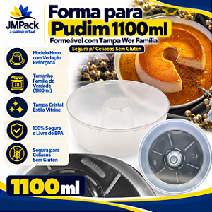 PW53TWH -50 un Forma para Pudim 1100ml Forneável com Tampa Wer Família – Segura p/ Celíacos Sem Glúten