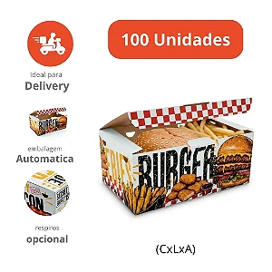 H17 - 100 un – Embalagem Caixa para Combos e Porções com Montagem Automática 19,4x12x8cm