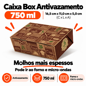 BA1- 100 un – Embalagem Antivazamento Caixa Kraft 750ml Forneável para Delivery