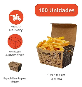 FV6K - 100 – Caixa para Porções Delivery em Papel Kraft com Película Antigordura 130g