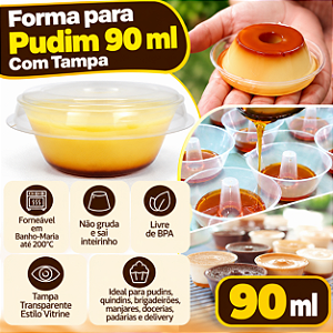 PW61TWH - 120 un – Forma para Mini Pudim 90ml Forneável com Tampa Cristal Wer – Caixa Atacado