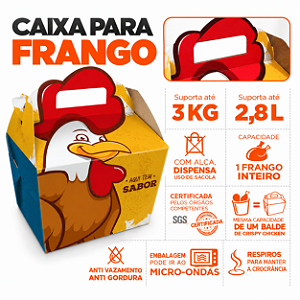 PD82 - 100 un – Caixa Maleta para Frango Assado Inteiro com Alça Antivazamento 2,8L / 3kg Duplex