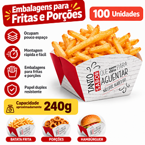 F5 - 100 un – Embalagem Estilo Barquinha em Papel para Porções e Batata Frita até 240g