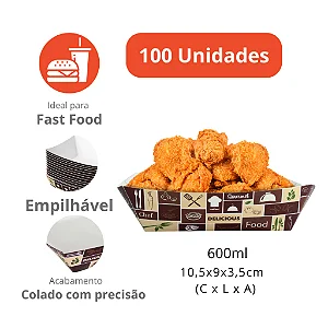 FT04- 100 – Bandeja Barca Canoa Impermeável para Porções Médias 800ml