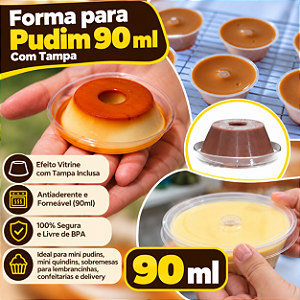 PW-61 TWH- 10 un – Forma para Mini Pudim 90ml Forneável com Tampa Cristal Wer
