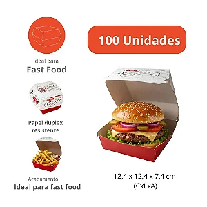 PD200 -100 unid - Caixa Embalagem Hamburguer Delivery Mc