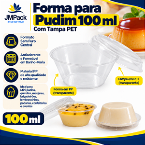PW62TWH - 10 un – Forma para Mini Pudim 100ml Sem Furo Forneável com Tampa que Vira Pratinho Wer