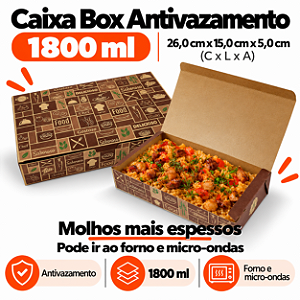 BA4 - 100 un – Embalagem Antivazamento Kraft 1800ml Forneável com Tampa Integrada para Delivery