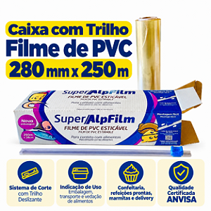 1 un – Caixa com Trilho Filme de PVC com Cortador Deslizante 280mm x 250m