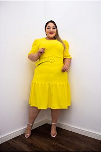 Vestido Amarelo Plus Size com Cinto