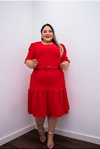 Vestido Vermelho Plus Size com Cinto