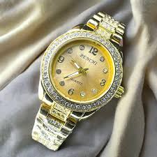 Relógio Feminino Benchi diamente dourado a prova dagua