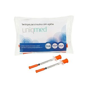 Seringa Insulina 0,5mL (31G) 50 u - Agulha 0.6x0,25mm - PACOTE COM 10 UNIDADES