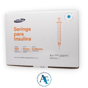 Seringa Insulina 1ml -  6mm X 0,25mm Ultrafina Importada caixa com 100 unidades
