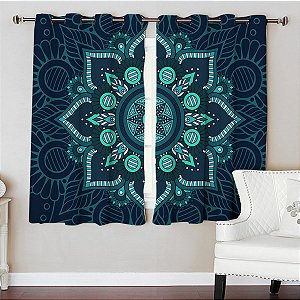 Cortina Synth 1,50x2,40cm Mandala Azul Escura