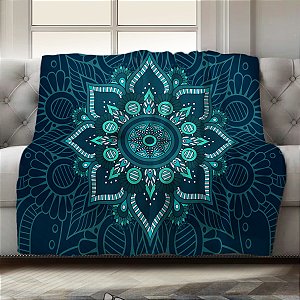 Manta Decorativa Synth 130x150cm Mandala Azul Escura