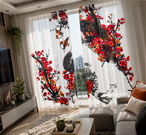 Cortina Floral Oriental Sob Medida | 1,50x2,40 e 2,50x2,90 | Comum ou Blackout