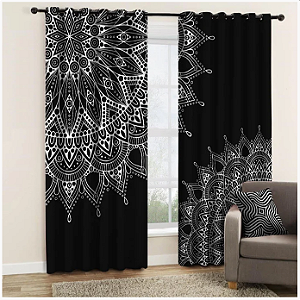 CORTINA SYNTH 1,80X2,80M MANDALA PRETA E BRANCA 04