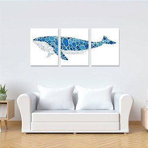 Kit Quadro Canvas 50x70cm com 3 peças Baleia Mosaico