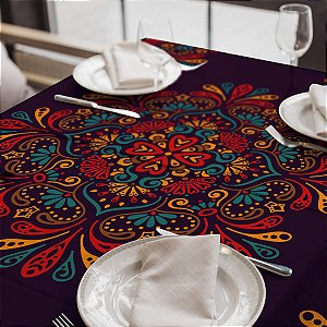 Toalha de Mesa Synth 140x140cm Mandala Ver. Azul e Amarela