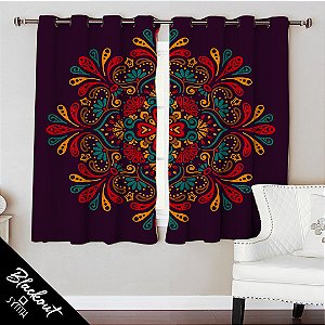 Cortina Blackout Synth 1,50x2,40m Mandala Vermelha Azul e Amarela