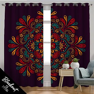 Cortina Synth (blackout) 2,50x2,80m Mandala Vermelha Azul e Amarela