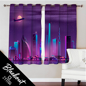 Cortina Synth (BLACKOUT) 1,50x2,40m Noite Cidade