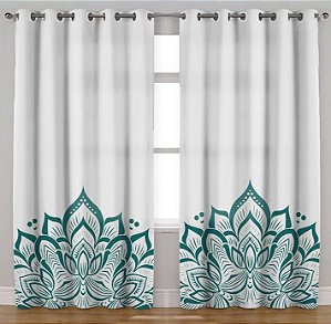Cortina Synth 2,50x2,90m Mandala Chic Branco e Azul T