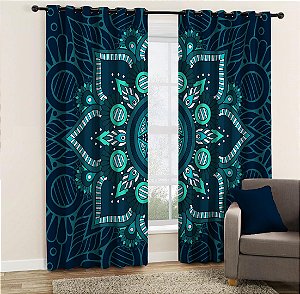 Cortina Synth 2.15M x 2,50M Mandala Azul Escura