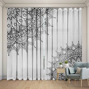 Cortina Para Trilho Suiço 2,20x2,90 Mandala Branca e Preta