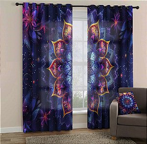 Cortina Synth 2,50x2,80m Mandala 83 - Grátis Capa de almofada com a mesma estampa